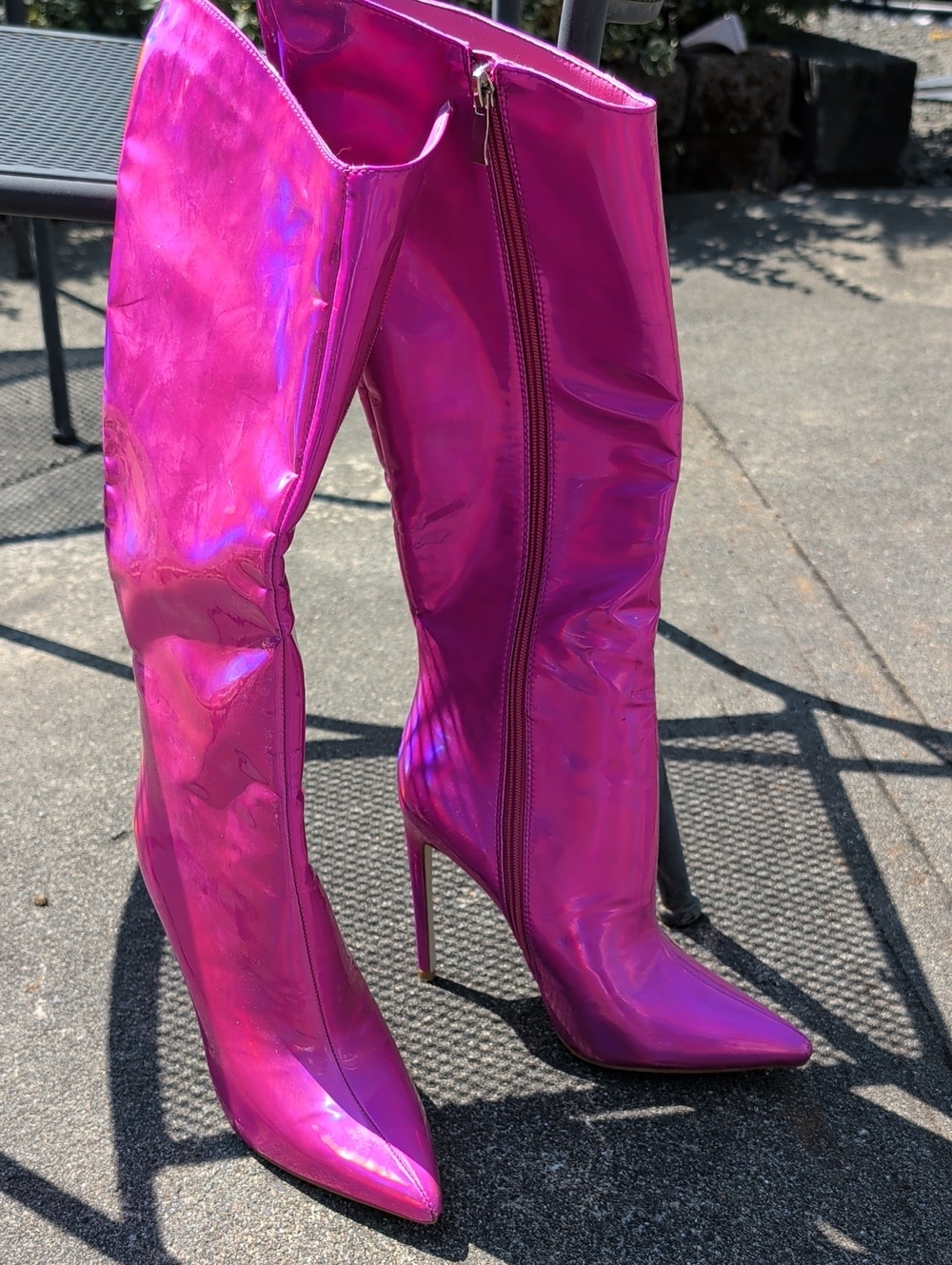 Metallic Pink Over-the-Knee Stiletto Boots
